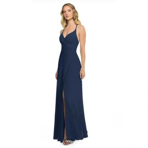AZAZIE DAVIS - Navy A-Line V-Neck Chiffon Dress - Picture 2 of 3